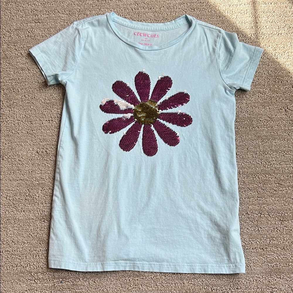 Crewcuts Light Blue Tee with Purple Floral Design